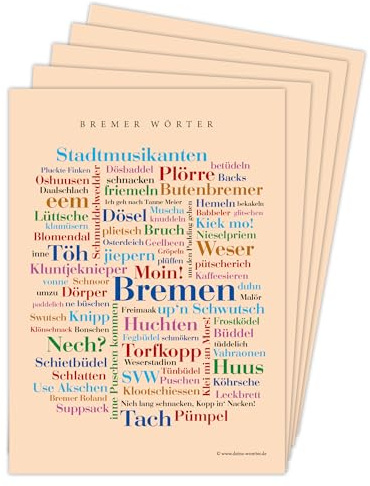 Deine Wörter Postkartenset - 5 Postkarten mit Bremer Dialekt, einzigartiges Souvenir und kreative Geschenkidee - DIN A6