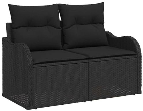 vidaXL 2-Sitzer Gartensofa mit Kissen Schwarz Poly-Rattan Modular Handgewebtes Design Weiche, verstellbare Füße Wetterfeste Sitzgelegenheit Moderne Möbel Sektionales Terrassen-Set