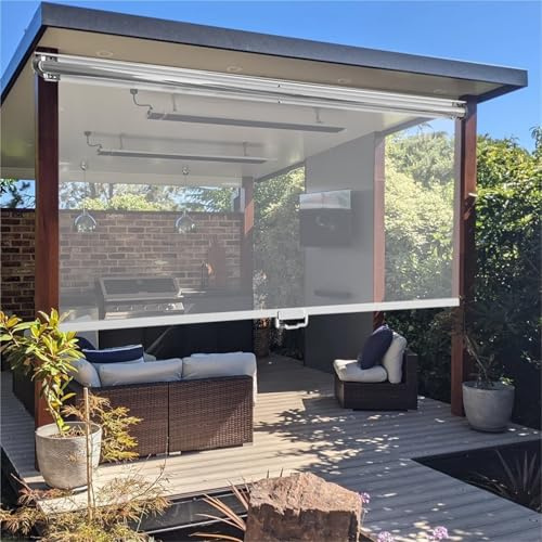 Wasserdichtes Transparentes PVC-Rollo mit Griff - Winddichtes Reißfestes Außenrollo für Balkon-Terrassen-Tür, Garten-Pergola und Kühlschrank-Trennwand Schnurloses(W80xH100cm)