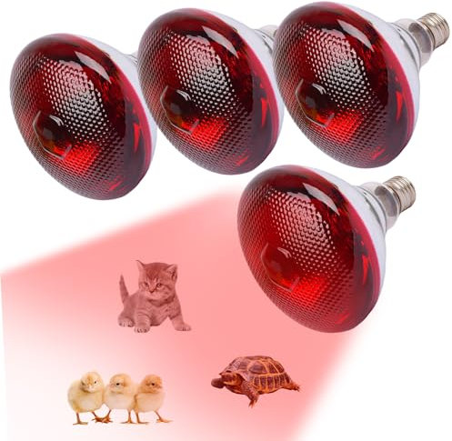 KAHCOP 4 Stück Reptilien Wärmelampe Terrarium, 250W Rotlichtlampe Terrarium für Hühner, E27 Infrarot Heizlampe für Hühnerfarmen, Schwein, Hund, Lebensmittelbeleuchtung, Bäder