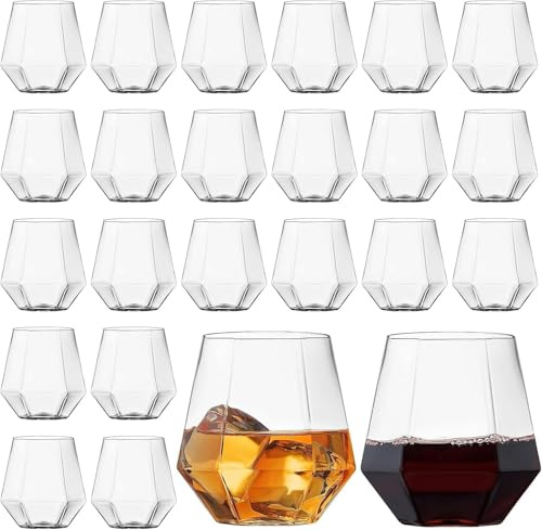 Xaztr 24 Stück Kunststoff Weingläser ohne Stiel 350 ml, Klare Unzerbrechliche Trinkgläser, Wiederverwendbare Shatterproof Gläser für Wein, Cocktail, Whiskey, Party Bar