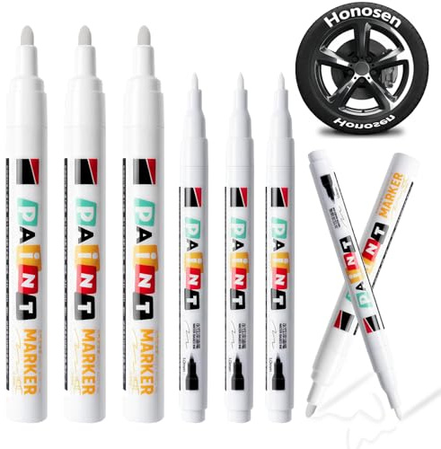 6 Stück Reifenstift Weis Wasserfest, 1mm & 3mm Wasserfest Acrylstifte | Marker Stifte für Metall, Automobil Reifen Malwerkzeuge, Autoreifen, Glas, Metall, Stifte für Autoreifenbeschriftung