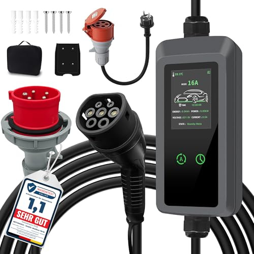BETUMODA Mobile Wallbox 11 kW Typ 2 Ladekabel, 8–16 A, 3-Phasig, 6.8m, mit Einstellbarer Ladeleistung, Einstellbarer Startzeit, CEE 16 A auf Typ 2 Ladekabel, für alle EVs (IEC 62196-2) und PHEVs
