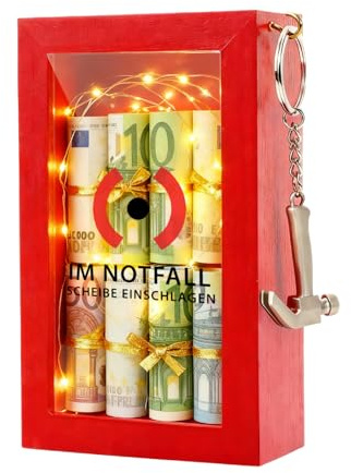 ePicsoa Lustige Notfallbox mit Hammer - Personalisierbares Geburtstagsgeschenk Frauen & Männer, Deko Holzkiste für Geld, Schokolade & Süßigkeiten, Kreative DIY Geschenkidee - Mit 2m Lichterkette