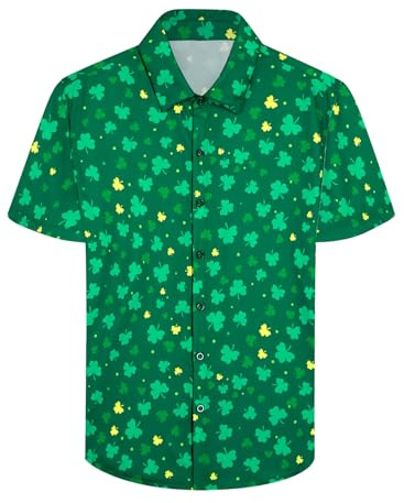 XiaoMoSha Mens Hawaiian Shirts Short Sleeve Wrinkle Free Button Down Summer Casual Shirt for Men Tropical Holiday Beach Funky Party Tops, Greenleaf, XL