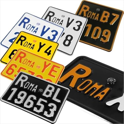 Old Style Rome Italy Show Pressed Number Plates White Yellow Black Metal Roma Ri