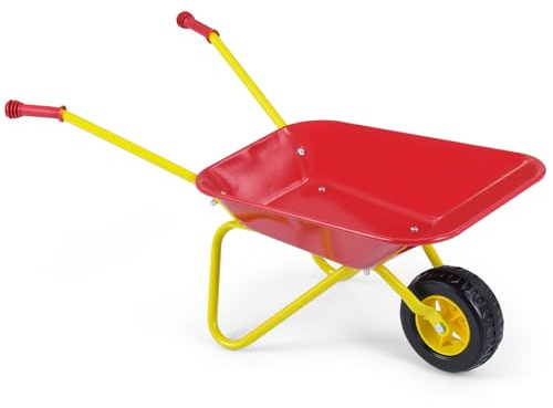 COSTWAY Schubkarre Kinder, Metallschubkarre bis zu 10 kg belastbar, Spielzeugschubkarre für Kinder ab 2 Jahren, Indoor und Outdoor (Rot)