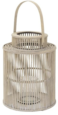 ECD Germany Bambus Laterne, Windlicht H:54,5cm Holzfarbe, Gartenlaterne mit Henkel & Glaseinsatz, Boho Bambuslaterne, Kerzenhalter Flechtoptik, Innen/Außen, Deko Laterne für Terrasse Balkon Wohnzimmer