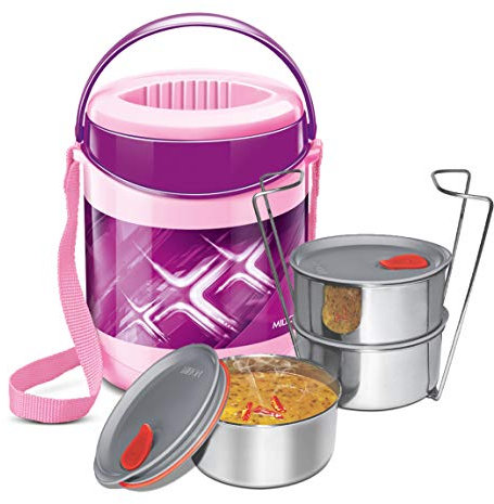 MILTON Lunch Box For Office Econa Delux 3 Container Hot (Purple)