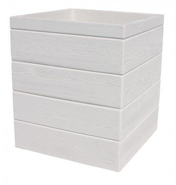 AnaParra Jardinera Cuadrada Moderna en hormigón aligerado para Exterior Madera 49X49X55cm. Natural Blanco