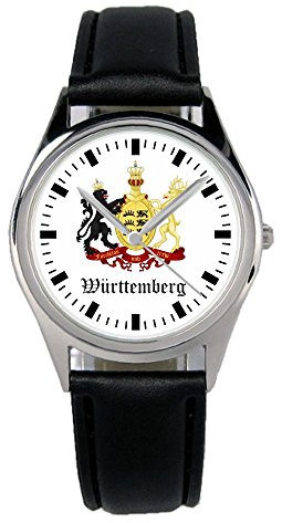 KIESENBERG Armbanduhr Königreich Württemberg Wappen Geschenk Artikel Idee Fan Damen Herren Unisex Analog Quartz Lederarmband Uhr 36mm Durchmesser B-1799