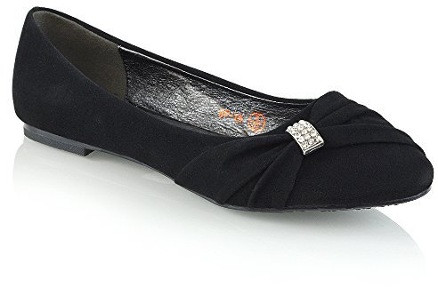 ESSEX GLAM Womens Bridal Wedding Satin Pumps Ladies Slip On Prom Bridesmaid Pumps Shoes Size 3 4 5 6 7 8 9 (UK 7 / EU 40 / US 9, Black Faux Suede)