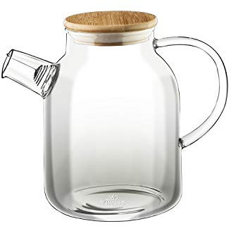 Wilmax Thermo Glass Tea Pot With Bamboo Lid And Removable stainless steel Spring Infuser (54 Fl Oz)| Open Stove Safe