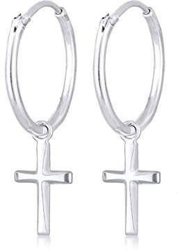Elli Ohrringe Damen Creolen Kreuz Anhänger Glaube Religion in 925 Sterling Silber
