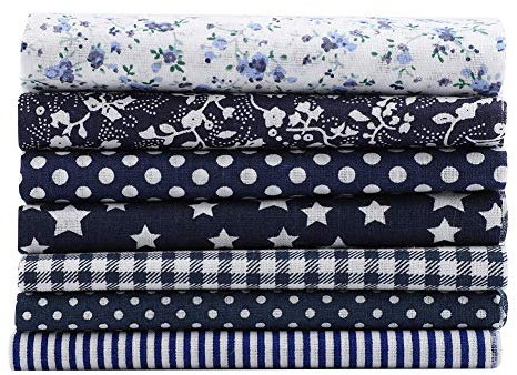 TOPINCN 7 Stück 50 X 50 Cm Baumwollstoffe Diy Blumen Punkte Sortierte Quadrate Vorgeschnittene Viertel Bündel Patchwork Heimtextilien Zum Nähen Quilten (Blau)