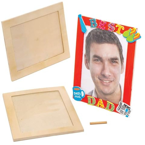 Baker Ross AW724 Large Wooden Photo Frames — Ideal for Kids Arts and Craft Projects, Gifts, Keepsakes and More (Pack of 4)