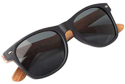 noTrash2003 Sonnenbrille mit Kunststoffrahmen und Bügeln in Bambus-Optik, UV 400 Schutz, klassisches Sonnenbrillen-Design