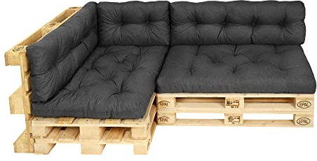 Pillows24 – Palettenkissen – 6-teiliges Set | Palettenauflage für Palettensofa | Sitz- und Rückenkissen für Europaletten | Palettenmöbel Indoor & Outdoor, UV-beständig | Made in EU | Graphit