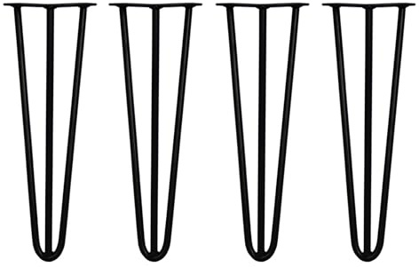 Monster Shop 4 x Hairpin Legs/Hair Pin Legs Set SkiSki Legs Furniture Desk Bench Chair Table 16 3 Prong 12mm Black & Protector Feet…