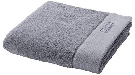 MÖVE x STEFFEN SCHRAUT Classic Collection Handtuch Uni mit Fischgrat-Bordüre 80 x 150 cm, Handtuch – Made in Germany, 100% Baumwolle, Stone (Grau)