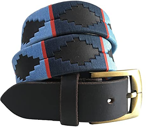 CARLOS DIAZ Herren Damen Premium Unisex Braunes Leder Bestickt Designer Polo Gürtel (115 cm/ 44-46 Inches)