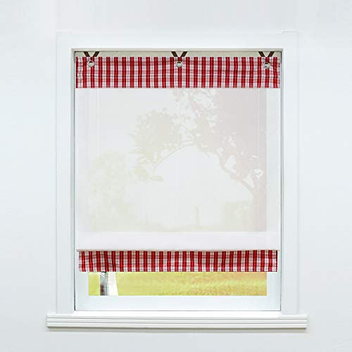 SCHOAL Raffrollo ohne Bohren Raffgardinen mit Ösen Landhaus Gardinen Modern Ösenrollo Vorhang Transparent Rot BxH 80x140cm 1 Stück