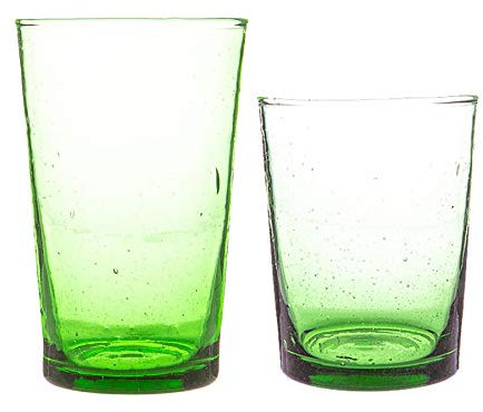 Nicola Spring 12pc Meknes Recycled Glassware Set - Green Glass - Sustainable Hand-Blown Moroccan Tumblers & Highball Glasses for Juices, Cocktails, Water, Home, Bar, Dining Table, Eco-Friendly Gift