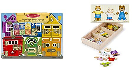 Melissa & Doug Wooden Latches Board | Wooden Toys | Developmental Toy & Wooden Bear Family Dress-Up Puzzle | Puzzles | Wooden Toy | 3+ | Gift for Boy or Girl