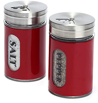 Salière et poivrière en acier inoxydable et verre avec trous de versement réglables (rouge)