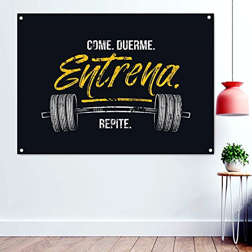 Wandposter EAT. SLEEP. SQUAT REPEAT für Fitnessstudio, Workout, inspirierendes Slogan, Wandkunst, Yoga, Fitness, Sport, Banner, Flagge, zum Aufhängen, 96 x 144 cm