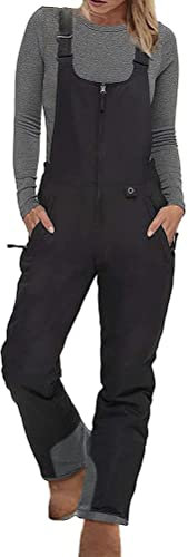 Onsoyours Damen Ski Schnee Latzhose Skihose Wasserdicht Wanderhose Softshellhose Winter Warm Gefüttert Outdoorhose Latzhose Trägerhose Snowboardhose Skifahren Schwarz L