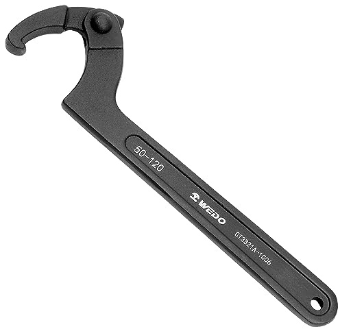 WEDO Adjustable Hook Wrench,Hook Spanner Tools, C-Shaped Wrench, Die-Forged,Strong Torque,Wear Resistance,Black-Spray on Surface,DIN Standard,41 Chrome Steel,288mm Length 50-120mm