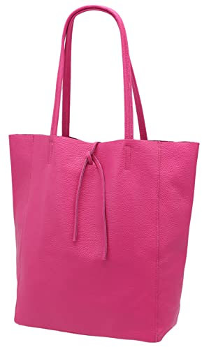 SH Leder ® Damen Echt Rindleder Shopper mit Innentasche in vielen Farben Schultertasche Henkeltasche 37x29cm Kora G266 (Pink)