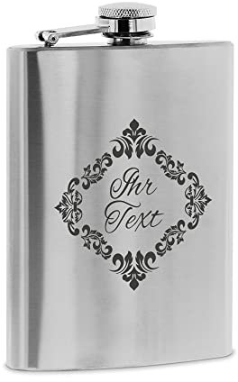 stempel-fabrik – personalisierbarer Flachmann aus Edelstahl mit Name – Motiv Ornament – Taschenflasche mit Wunschgravur – Gravierter Flachmann für Ausflüge, Wanderer und Skifahrer