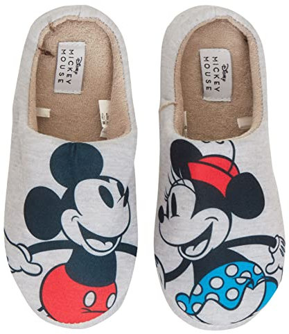 Disney Damen Minnie Mouse Hausschuhe, Mickey Mouse Schlappen für Mädchen, warm gefütterte Hausschuhe, Grau, 41 EU