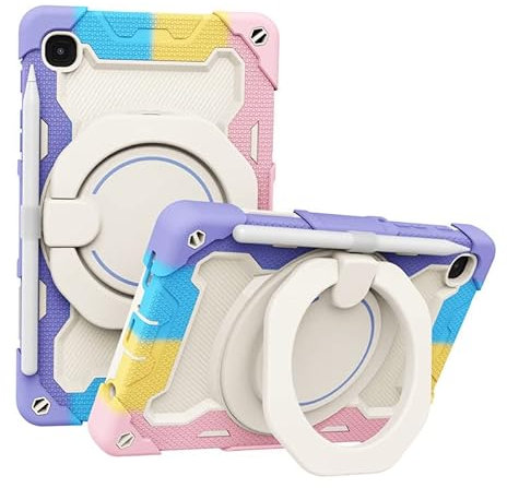 YEQIU per Samsung Tab A8 custodia protettiva all-inclusive anti-caduta shell A7 lite con slot per penna collisione di colore colorato staffa rotante a 360 ° guscio posteriore (rosa)