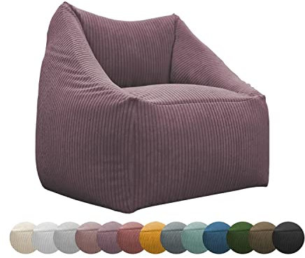 chilly pilley Sitzsack Cord Sitzkissen EPS-Perlen Füllung Bodenkissen Sessel Gartenkissen mit Rückenlehne Sitz (Lila)