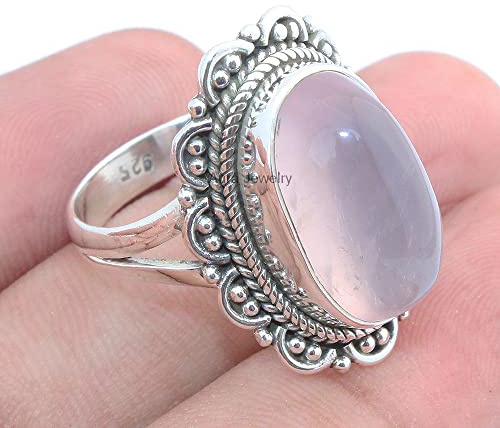 Bague en argent sterling 925 pour femme bague en quartz rose bague de cocktail en argent sterling cabochon bague en pierres précieuses