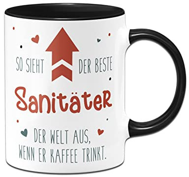 Tassenbrennerei Tasse mit Spruch - So sieht der beste Sanitäter der Welt aus, wenn er Kaffee trinkt - Kaffeetasse lustig Geschenk für Rettungsdienst Kollegen, Kollegin (Sanitäter)