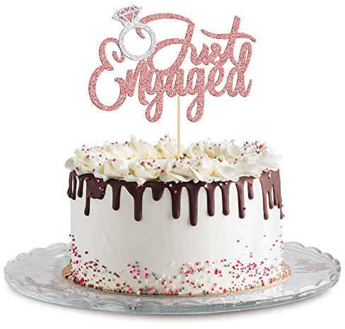 Gyufise 1 Pack Just Engaged Cake Topper Glitter We're Engaged Cake Pick Engagement Party Decorations Bridal Engagement Wedding Cupcake Decoration Party Supplies Rose Gold