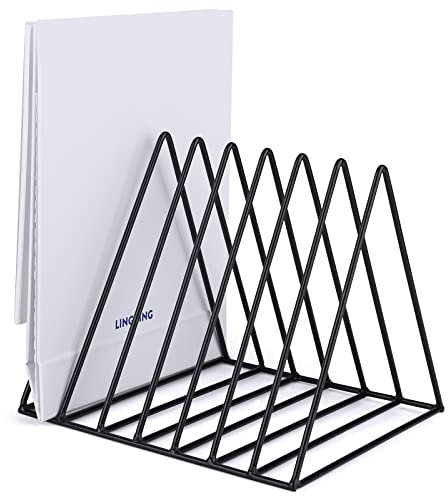 Fabaoday Serre-livres, porte-revues en métal, support triangulaire, 7 emplacements pour livres, porte-journaux, support d'organisation pour bureau, documents, CD, magazine