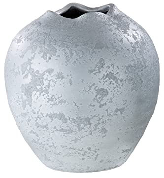 GILDE Keramik Vase Barcelos - Dekovase Tulpenvase wasserdicht Höhe 29 cm Ø 29 cm Farbe: weiß grau - Dekoration Wohnzimmer - europäische Herstellung