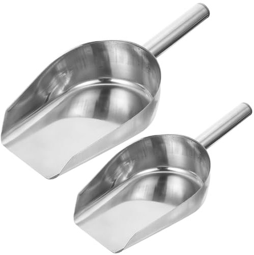 HEMOTON Stainless Steel Ice & Flour Scoop (2pcs), Heavy Duty Metal Serving Shovel for Home Kitchen Bar Party