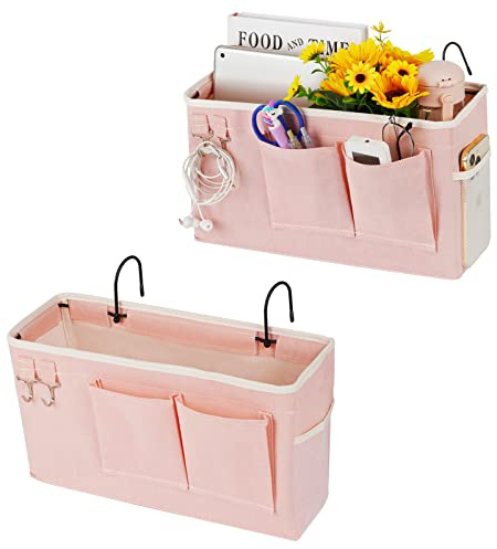 Fittoway Betttasche Bett Organizer Hängetasche Hochbett Aufbewahrungstasche für Buch, Magazin, Spielzeug, Handy, Kopfhörer (2Pcs Rosa)