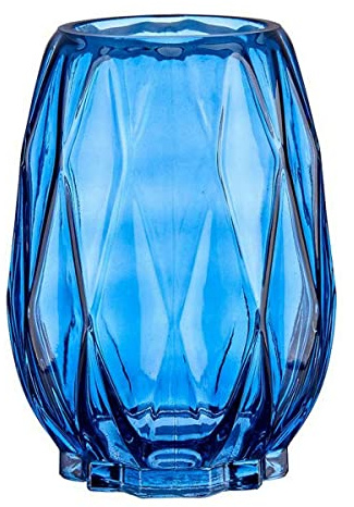 Gift Decor Jarrón Tallado Rombos Cristal Azul (13,5 x 19 x 13,5 cm)