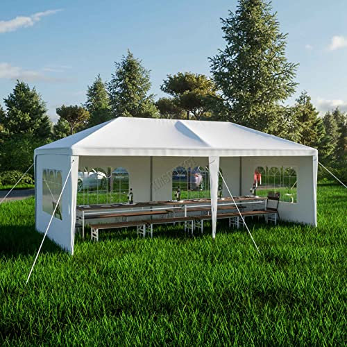 BIRCHTREE 3x6m Garden Steel Tube PE Gazebo With 6 Pieces Sidewalls Zippers 4 Windows Canopy Patio New Party Camping Wedding Tent Shade Waterproof Outdoor Marquee Awning White