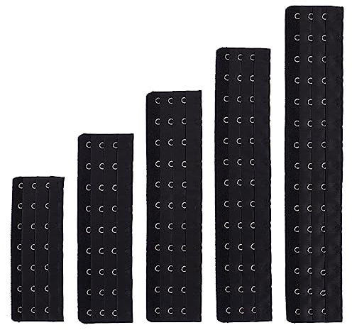 BENECREAT 8Pcs 5 Sizes Black Elastic Corset Extender, Elastic Corset Extender, Back Bra Adjuster with Stainless Steel Rings and Hooks for Tight Fitting Clothes, Underwear Extension