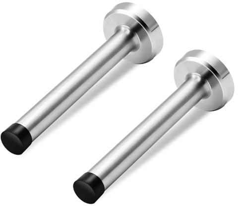 Door Stops, 5 Inch Long Door Stopper, Wall Mount, Heavy Duty Solid Brushed Nickel Doorstop Stainless Steel with Soft Rubber Bumper Tips, 2 Pack