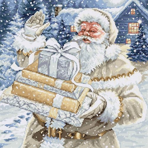 Luca-S Kreuzstich Stickpackung Weihnachtsmann mit Geschenken Zählmuster