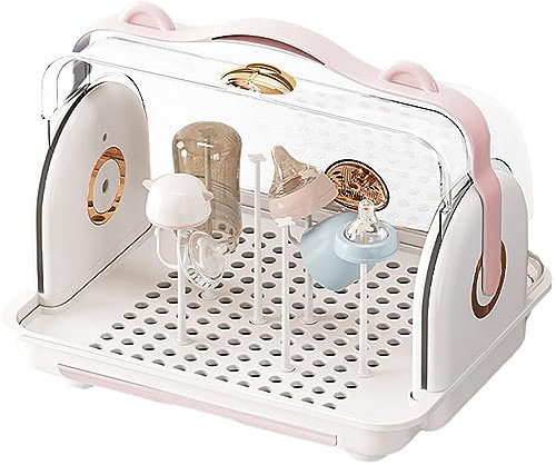Escurridor de Biberones con Tapa | Secador de biberones para bebés | Soporte de Secado Biberones | Esterilizador Biberón con Asa De Transporte Conveniente para El Hogar